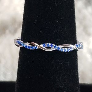 925 Sterling Silver Blue Cubic Zirconia Pave Twist